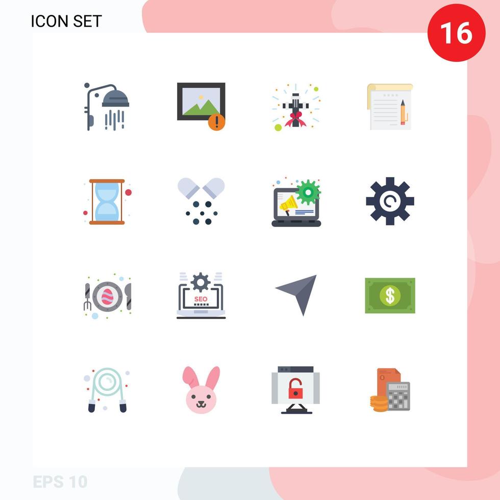 16 Thematic Vector Flat Colors and Editable Symbols of health seo religion efficiency note Editable Pack of Creative Vector Design Elements
