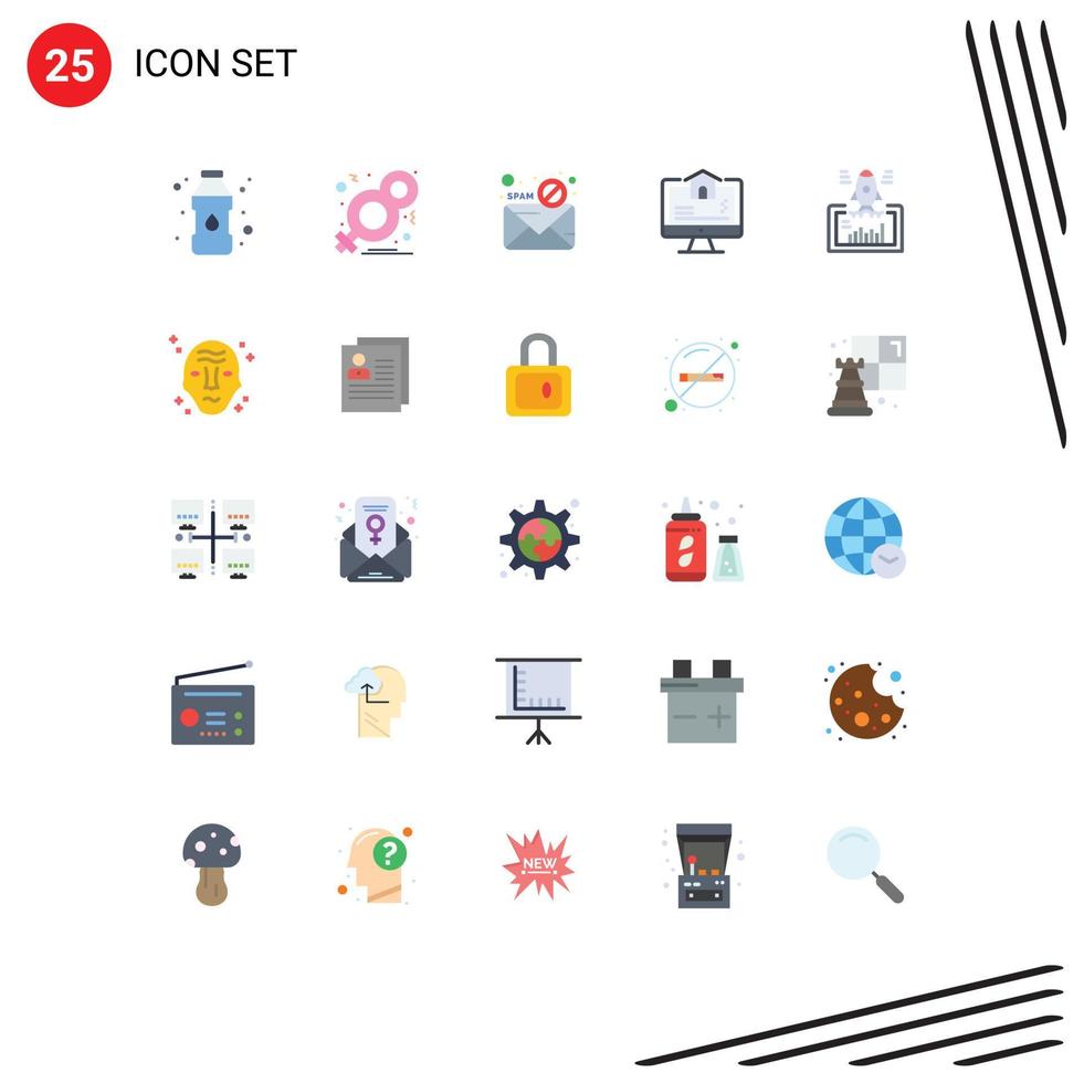 Paquete de 25 colores planos de interfaz de usuario de signos y símbolos modernos de elementos de diseño vectorial editables de prohibición real de correo electrónico de estado de lanzamiento vector