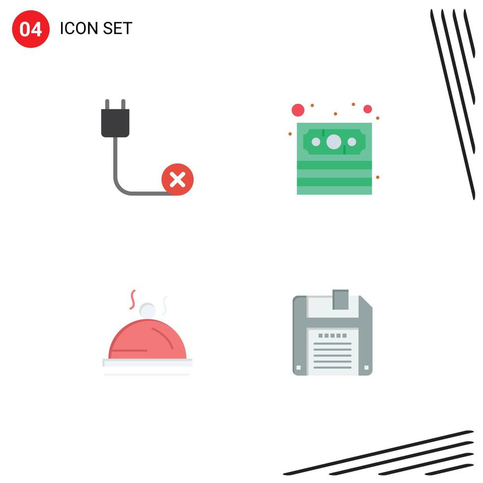 paquete de 4 iconos planos creativos de computadoras plato desconectado servicio de dinero elementos de diseño vectorial editables vector