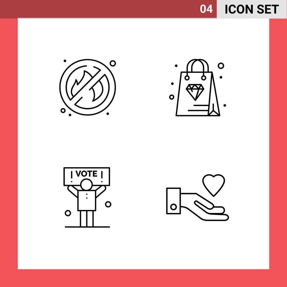 Universal Icon Symbols Group of 4 Modern Filledline Flat Colors of fire vote shopping campaign heart Editable Vector Design Elements