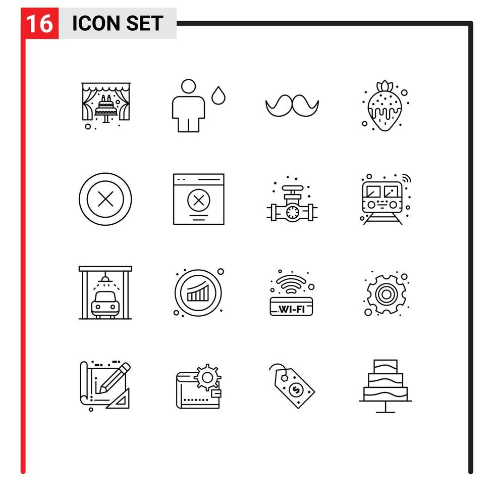 16 Universal Outlines Set for Web and Mobile Applications strawberry fondue food human dessert male Editable Vector Design Elements
