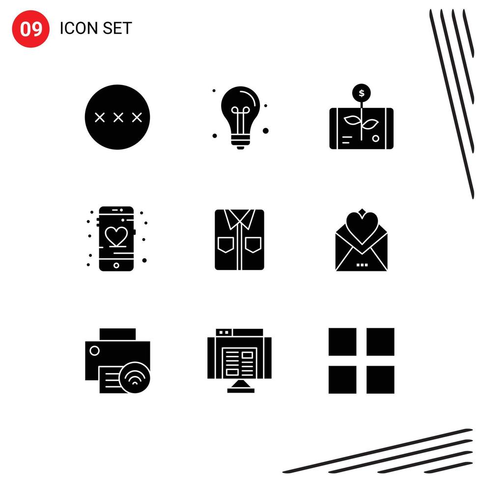 paquete de iconos de vector de stock de 9 signos y símbolos de línea para elementos de diseño de vector editables de informe de aplicación de luz de corazón móvil