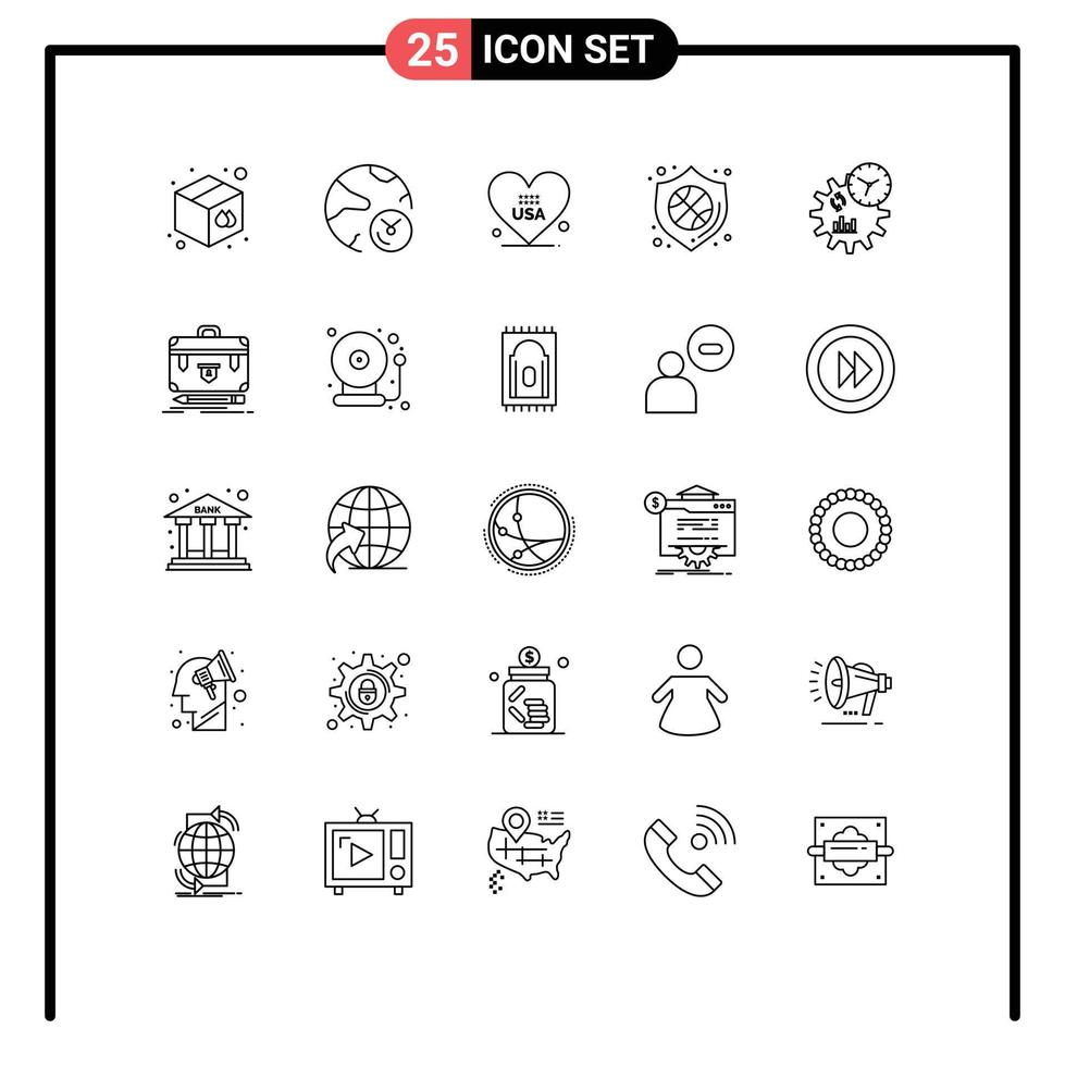 Modern Set of 25 Lines Pictograph of business shield research security usa Editable Vector Design Elements
