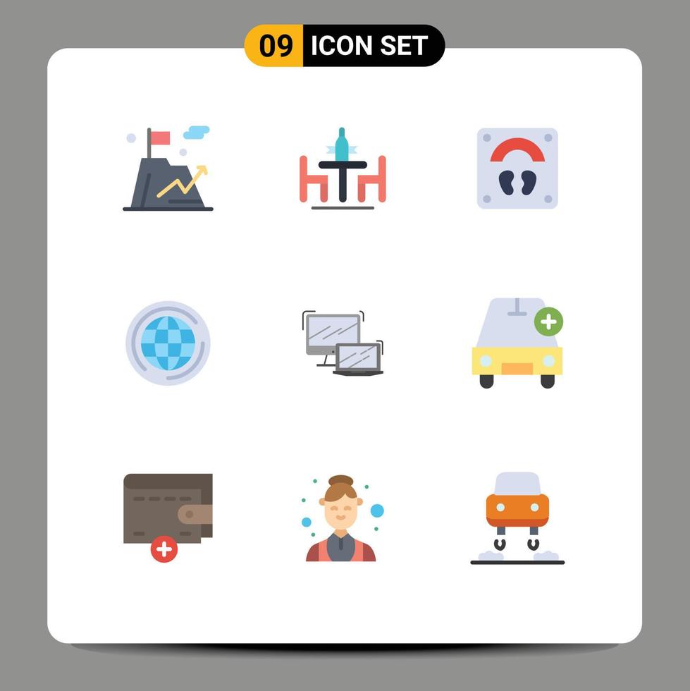 Universal Icon Symbols Group of 9 Modern Flat Colors of computer big meeting globe wellness Editable Vector Design Elements