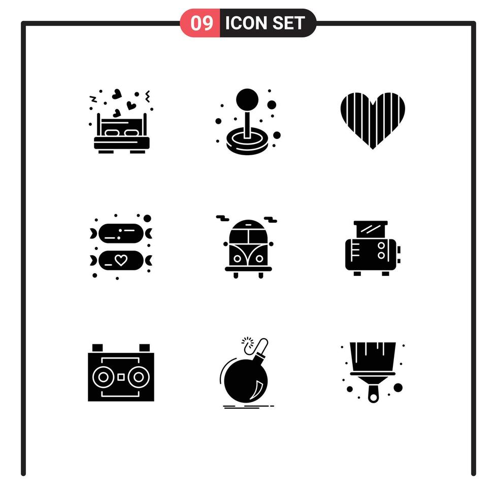 9 iconos creativos signos y símbolos modernos de autobús niños corazón caramelo regalo elementos de diseño vectorial editables vector