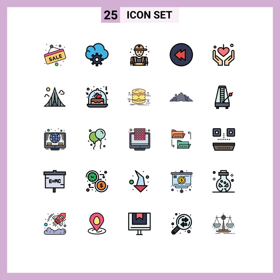 Modern Set of 25 Filled line Flat Colors and symbols such as mother love mechanic hands multimedia Editable Vector Design Elements