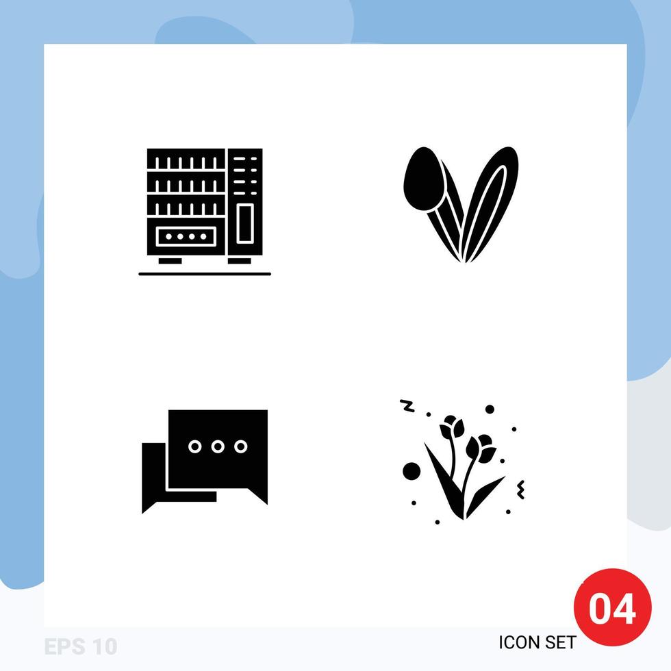 4 Universal Solid Glyph Signs Symbols of furniture chat drawer face flower Editable Vector Design Elements
