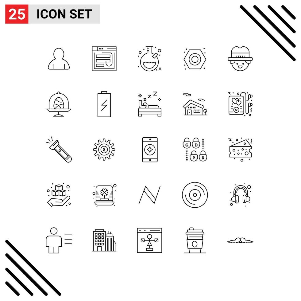 User Interface Pack of 25 Basic Lines of farmer plumber web nut tube Editable Vector Design Elements