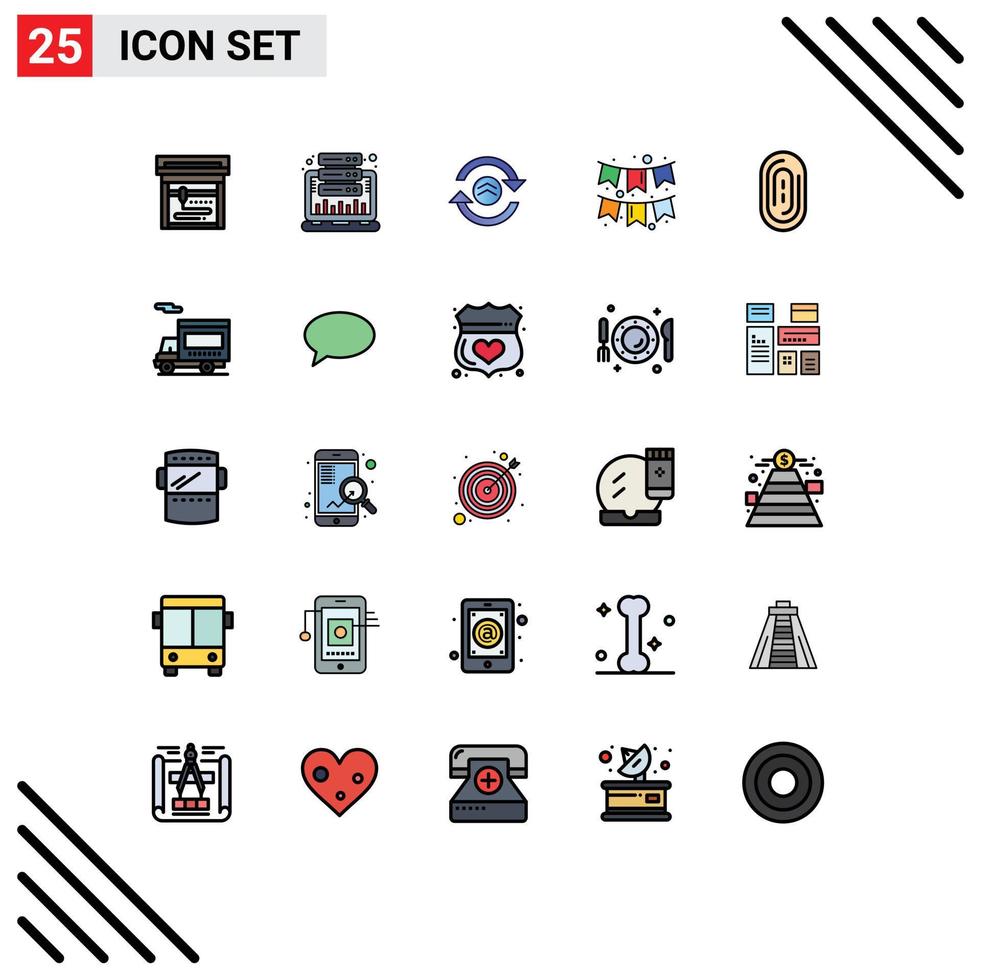 Modern Set of 25 Filled line Flat Colors Pictograph of touch biometric refresh garlands decoration Editable Vector Design Elements