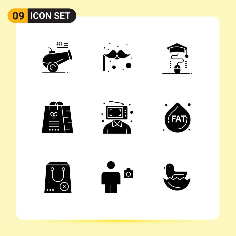 9 Universal Solid Glyph Signs Symbols of digital content graduation shopping gift Editable Vector Design Elements