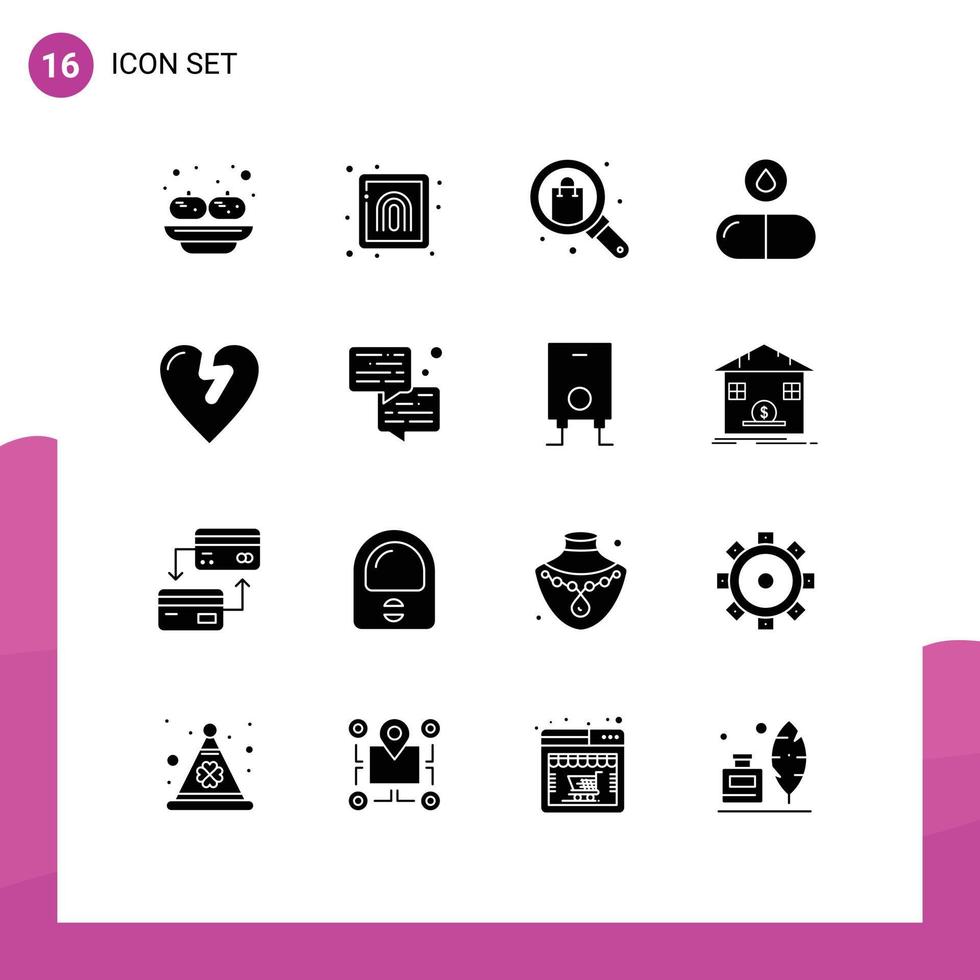 16 Thematic Vector Solid Glyphs and Editable Symbols of heart attack drop browse tablet shopping Editable Vector Design Elements