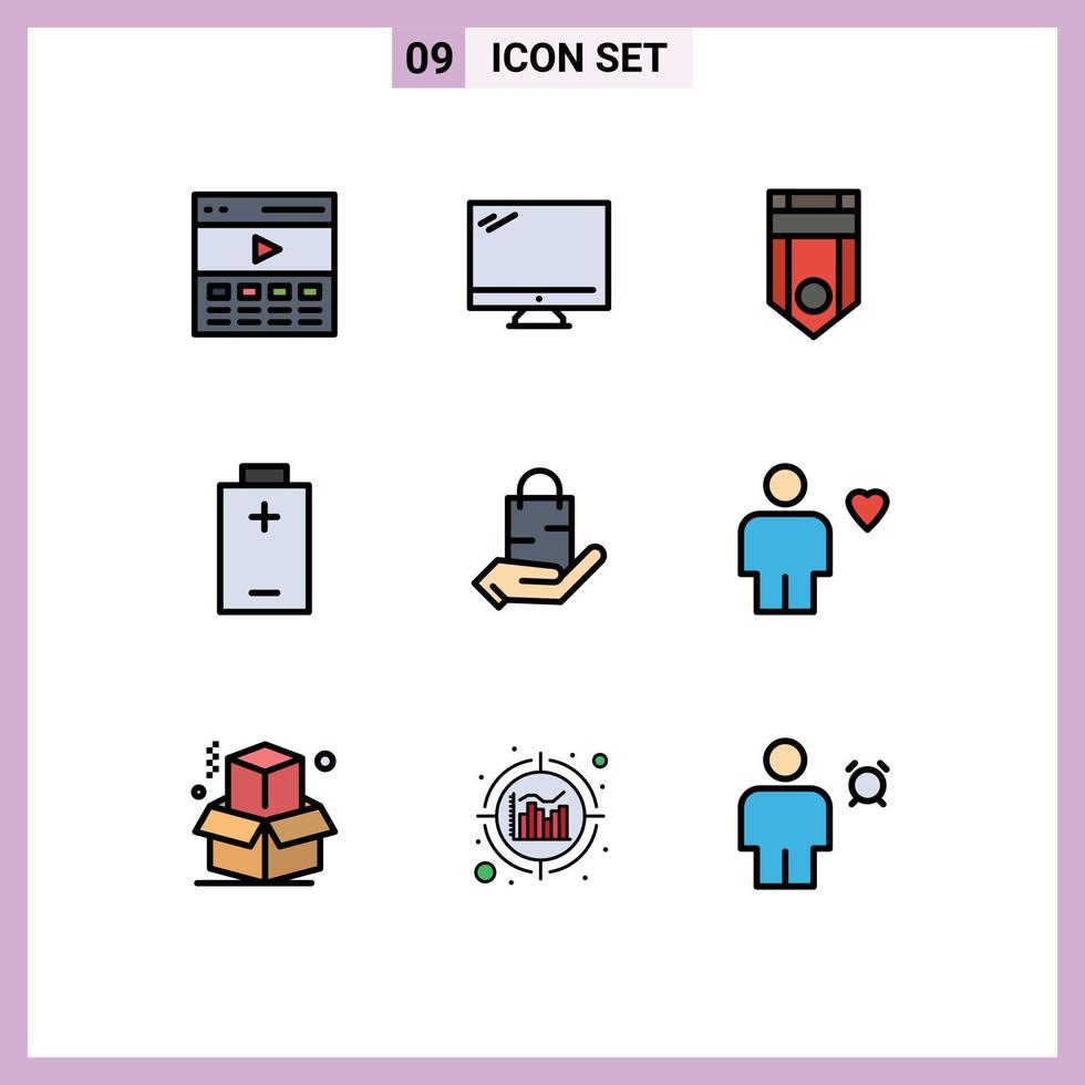 Set of 9 Modern UI Icons Symbols Signs for energy battery imac stripe one Editable Vector Design Elements