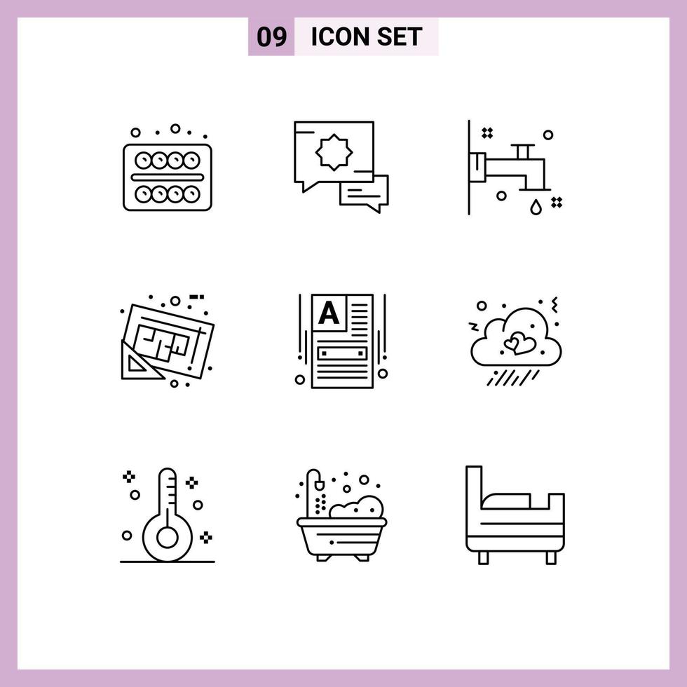 Set of 9 Commercial Outlines pack for web make a website bath plan map Editable Vector Design Elements