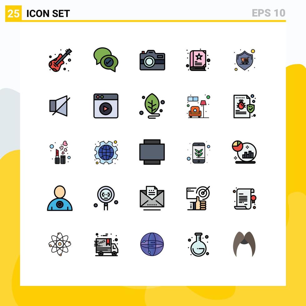 Universal Icon Symbols Group of 25 Modern Filled line Flat Colors of store shop capture buy book Editable Vector Design Elements