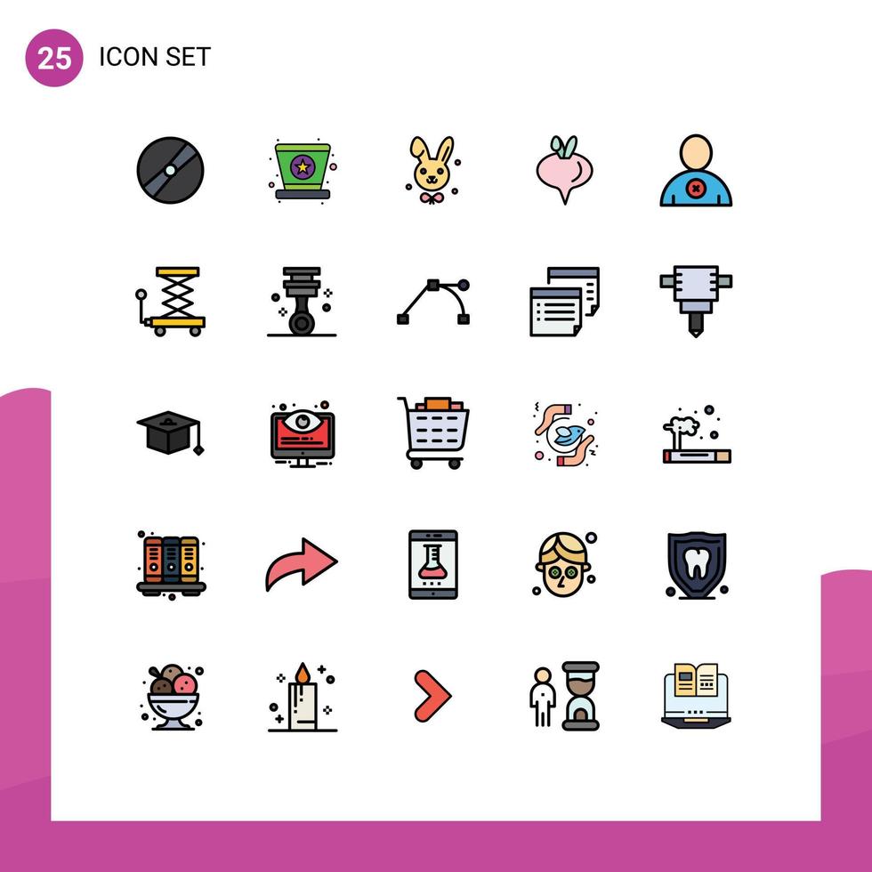 Modern Set of 25 Filled line Flat Colors Pictograph of user delete star vegetable food Editable Vector Design Elements