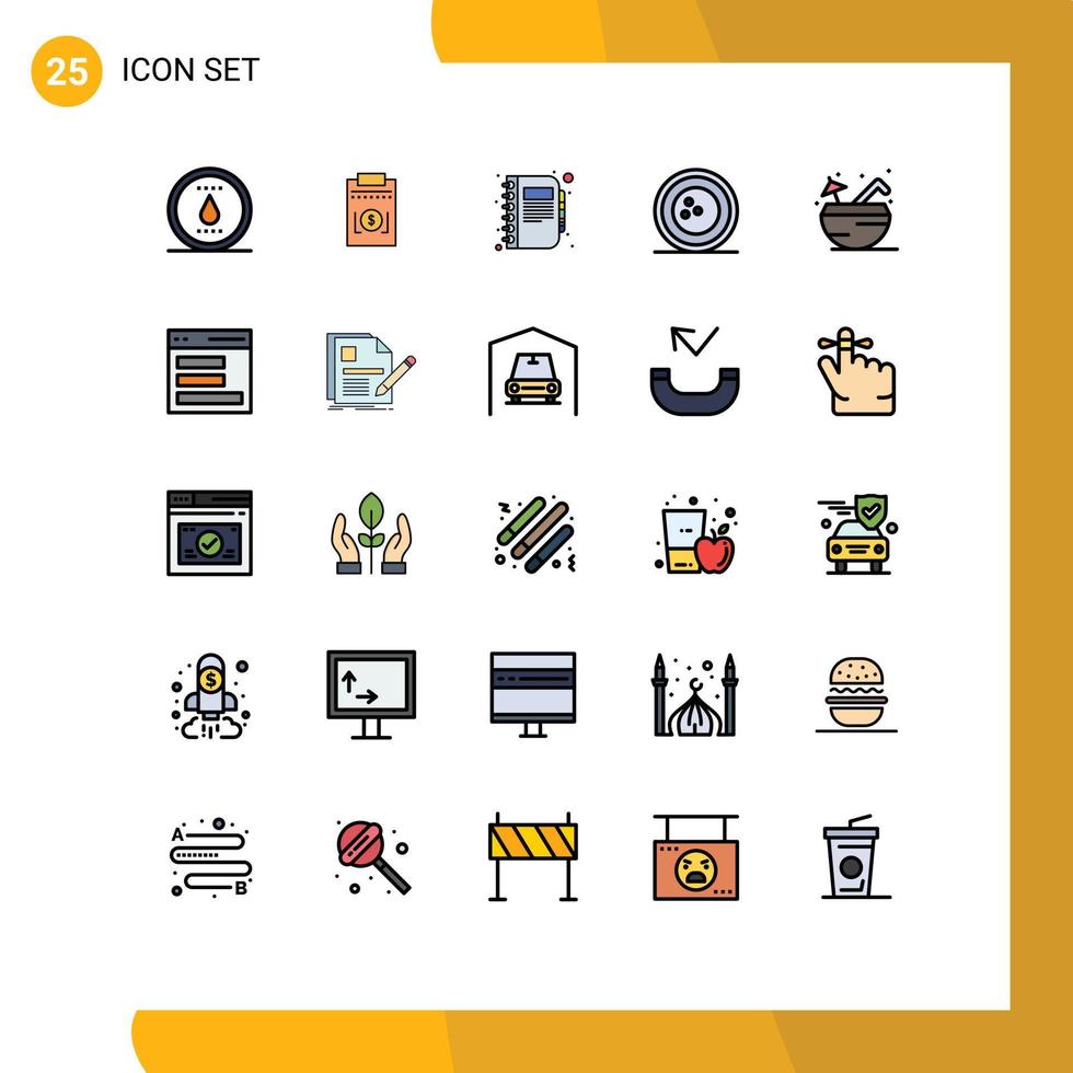 25 User Interface Filled line Flat Color Pack of modern Signs and Symbols of sports bowling book ball note Editable Vector Design Elements