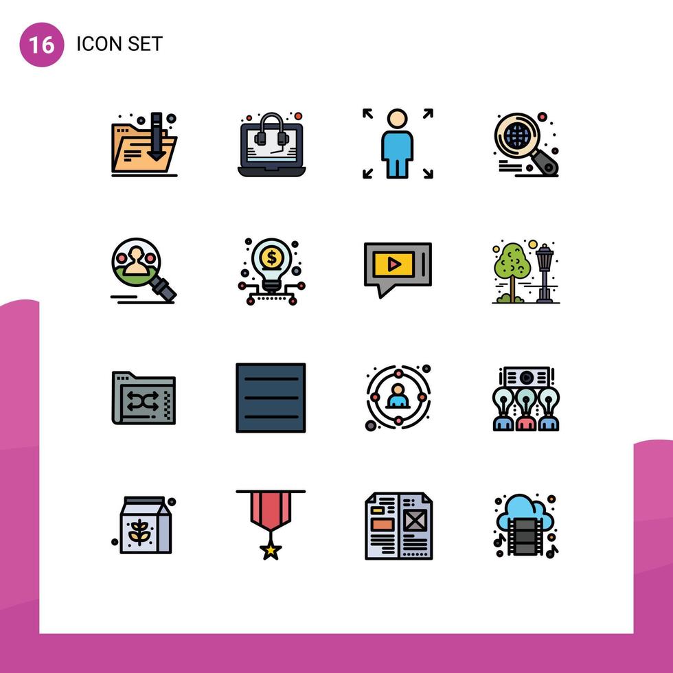 Pack of 16 creative Flat Color Filled Lines of business search opportunity profile search Editable Creative Vector Design Elements