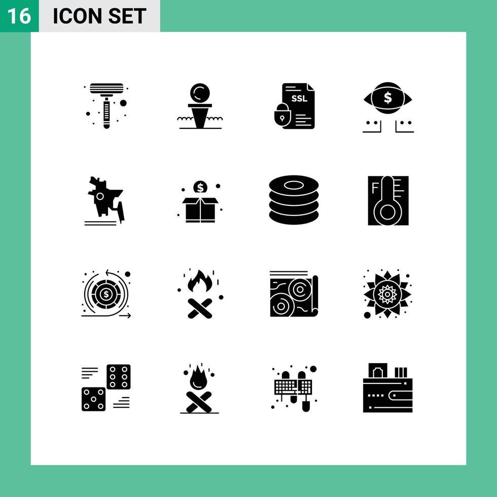 16 Universal Solid Glyph Signs Symbols of map marketing banking dollar ssl Editable Vector Design Elements