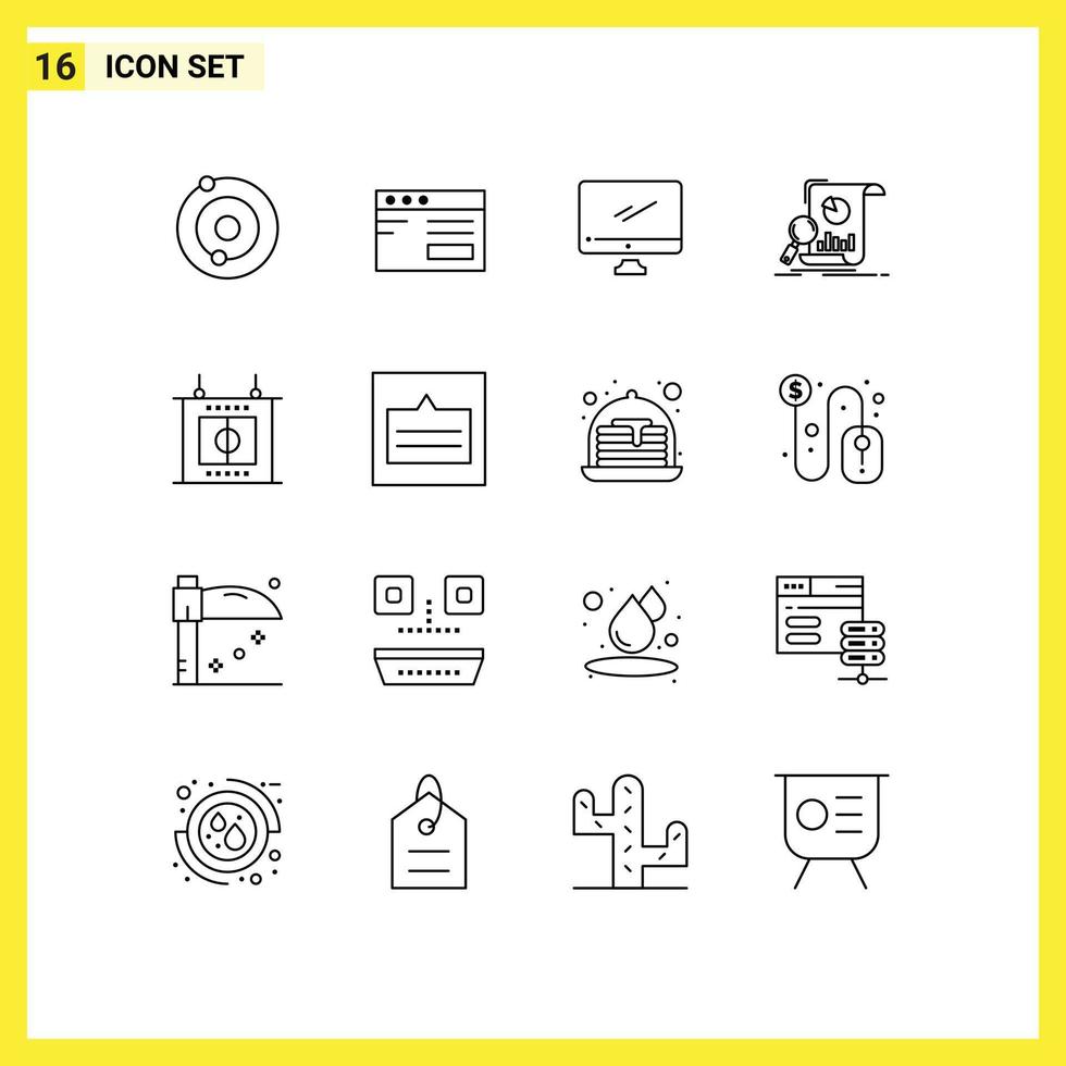 Universal Icon Symbols Group of 16 Modern Outlines of football financial monitor business analysis Editable Vector Design Elements