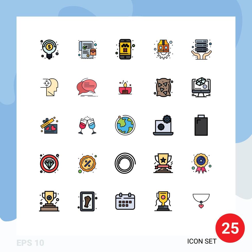 25 Thematic Vector Filled line Flat Colors and Editable Symbols of shared internet hosting cancel ride gear labor Editable Vector Design Elements