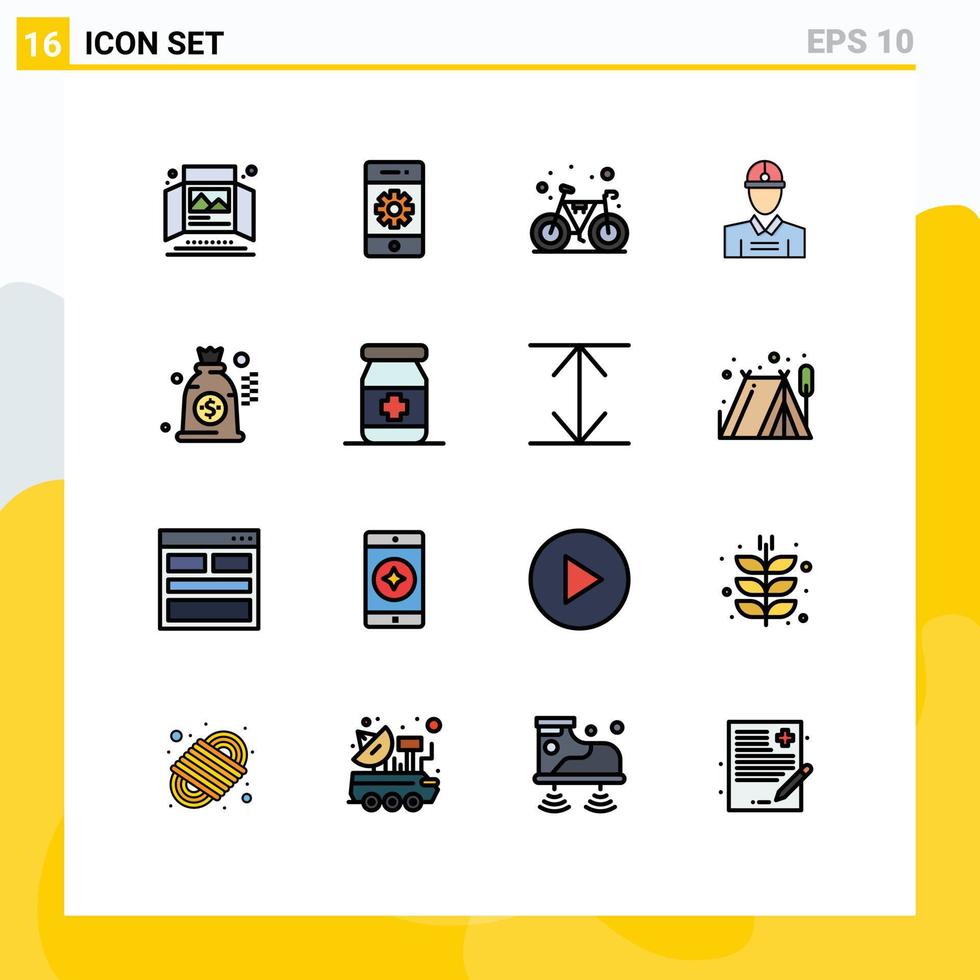 Universal Icon Symbols Group of 16 Modern Flat Color Filled Lines of work engineer settings construction cycle Editable Creative Vector Design Elements