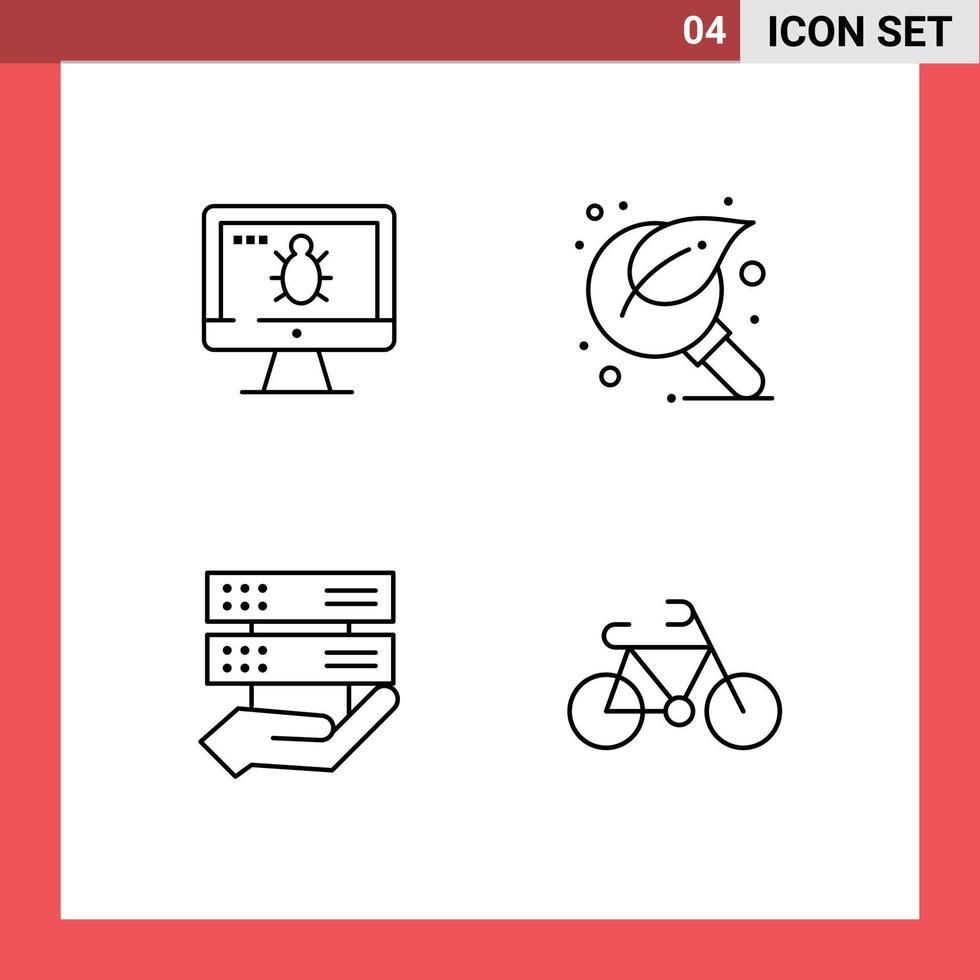 Set of 4 Modern UI Icons Symbols Signs for monitor data security leaf share Editable Vector Design Elements
