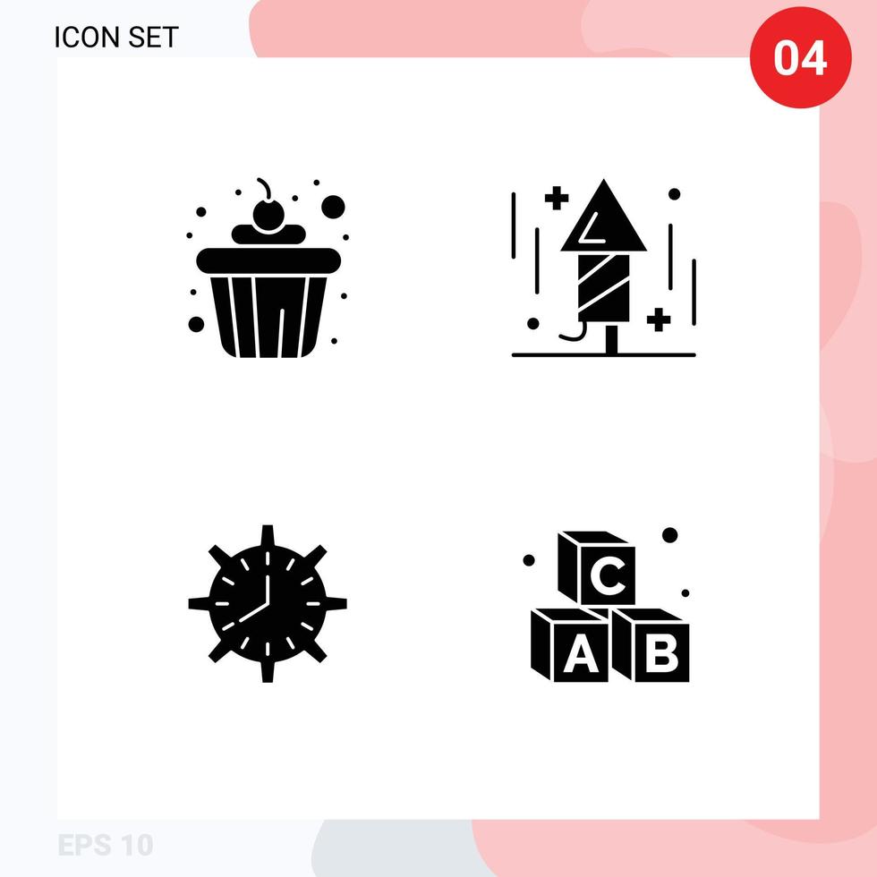 Set of Vector Solid Glyphs on Grid for cake time celebration rocket timing Editable Vector Design Elements