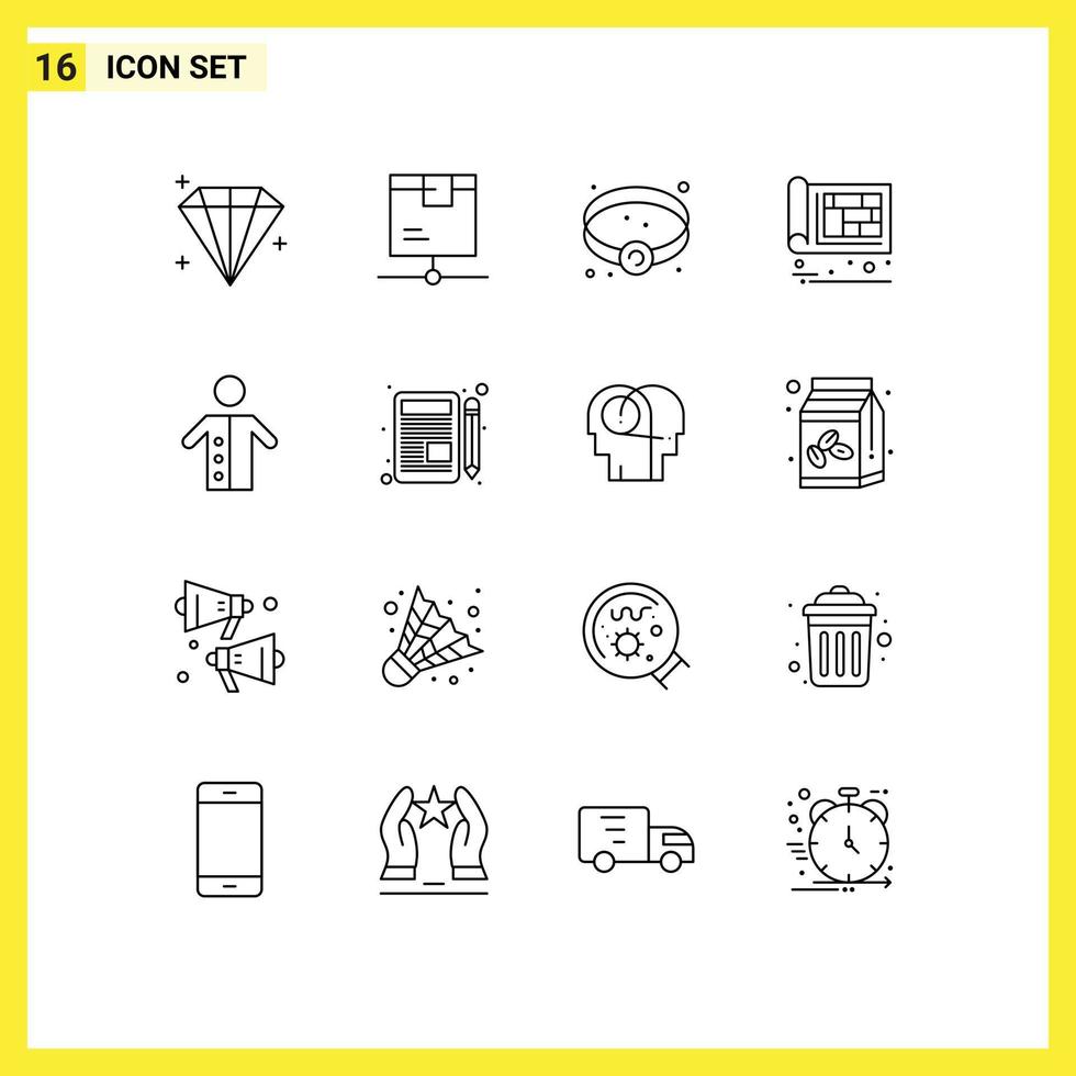 Modern Set of 16 Outlines and symbols such as pastor engineer bracelet design building Editable Vector Design Elements