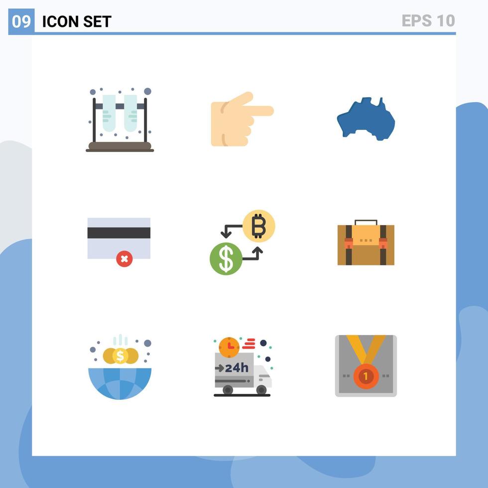 Modern Set of 9 Flat Colors Pictograph of digital payments australian money travel Editable Vector Design Elements