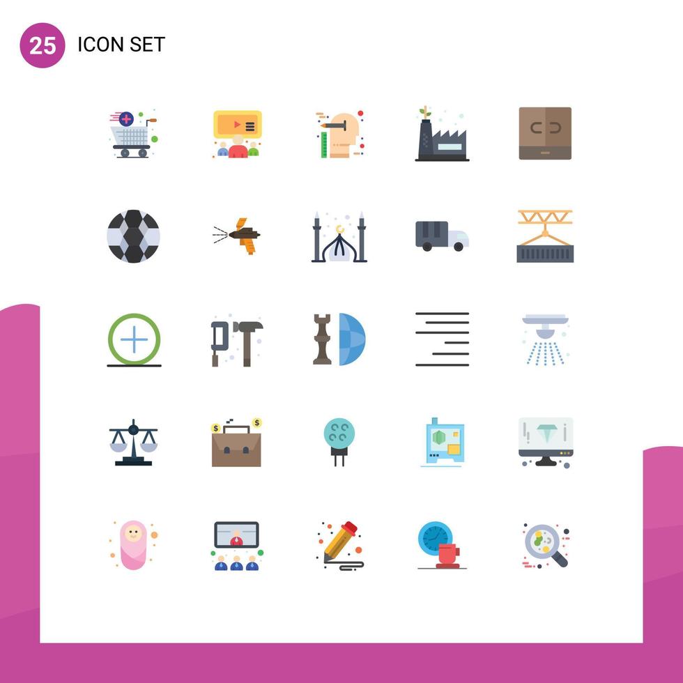 Modern Set of 25 Flat Colors Pictograph of decor green factory creative ecology factory mind Editable Vector Design Elements