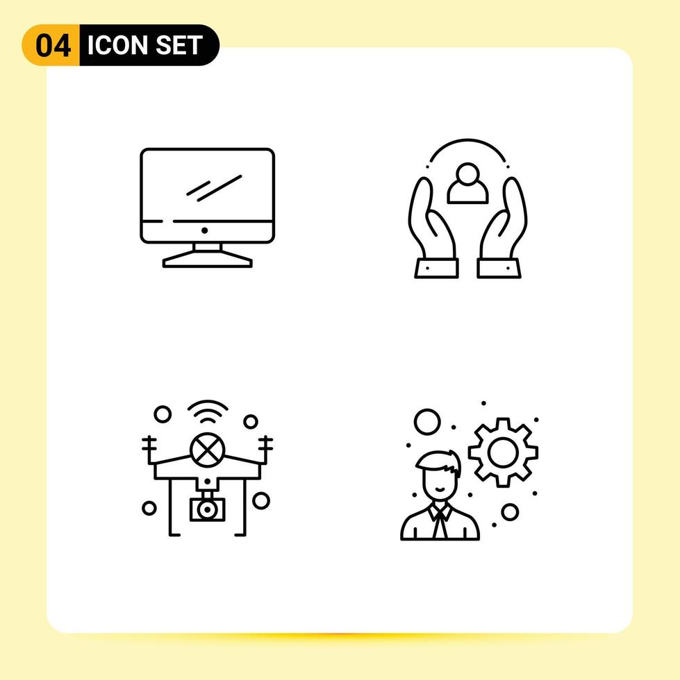 conjunto de 4 colores planos de línea de relleno de vector en cuadrícula para protección de computadora imac cuidando elementos de diseño de vector editables de internet