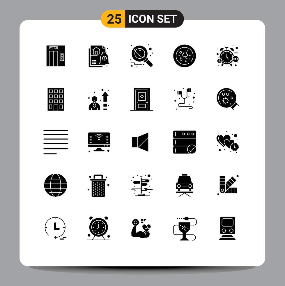 Pack of 25 creative Solid Glyphs of stop management planet drink pizza Editable Vector Design Elements