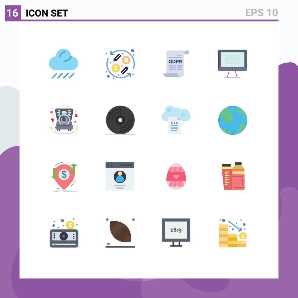 Group of 16 Modern Flat Colors Set for heart information form encryption data Editable Pack of Creative Vector Design Elements