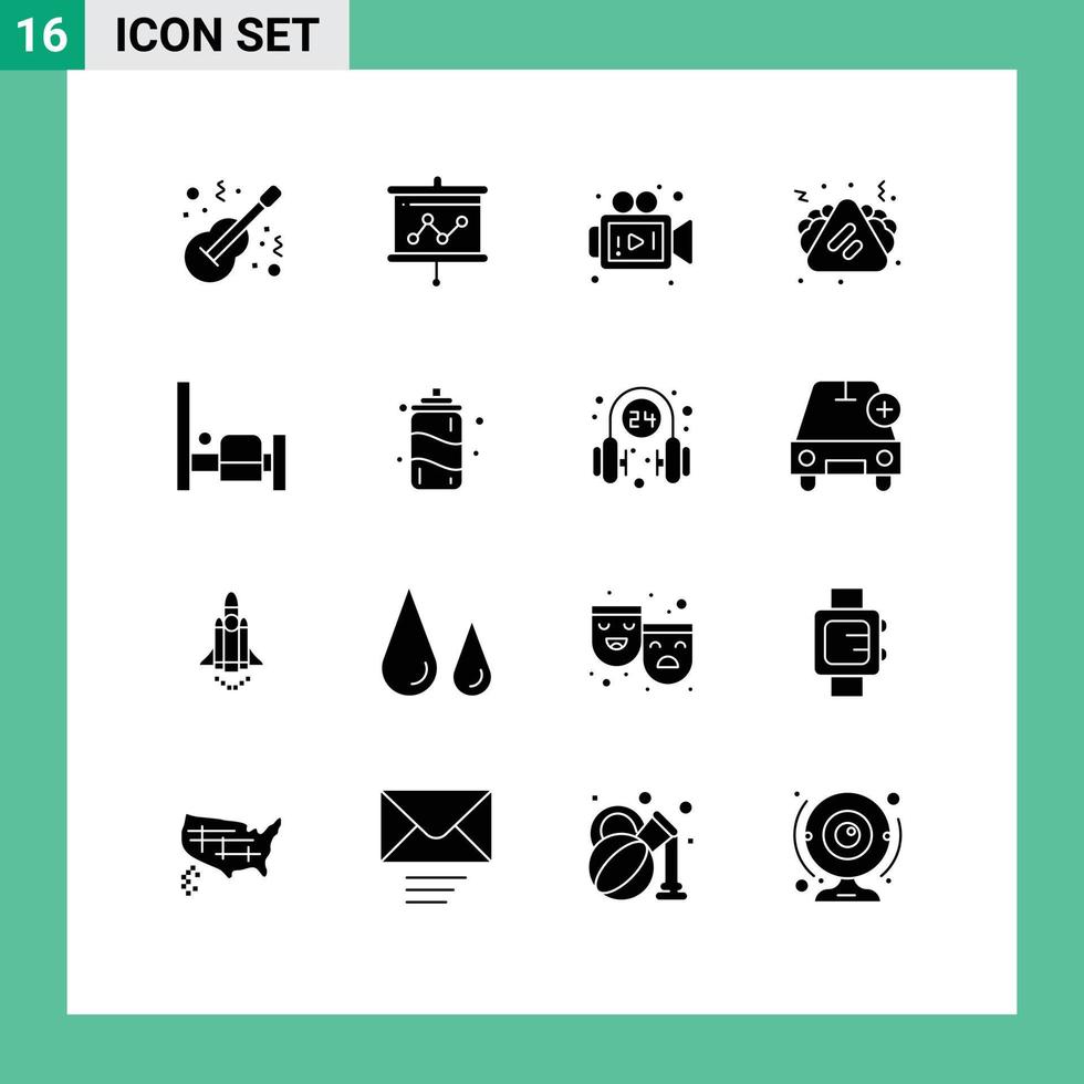 Universal Icon Symbols Group of 16 Modern Solid Glyphs of bedroom sandwich projector junk food fast food Editable Vector Design Elements