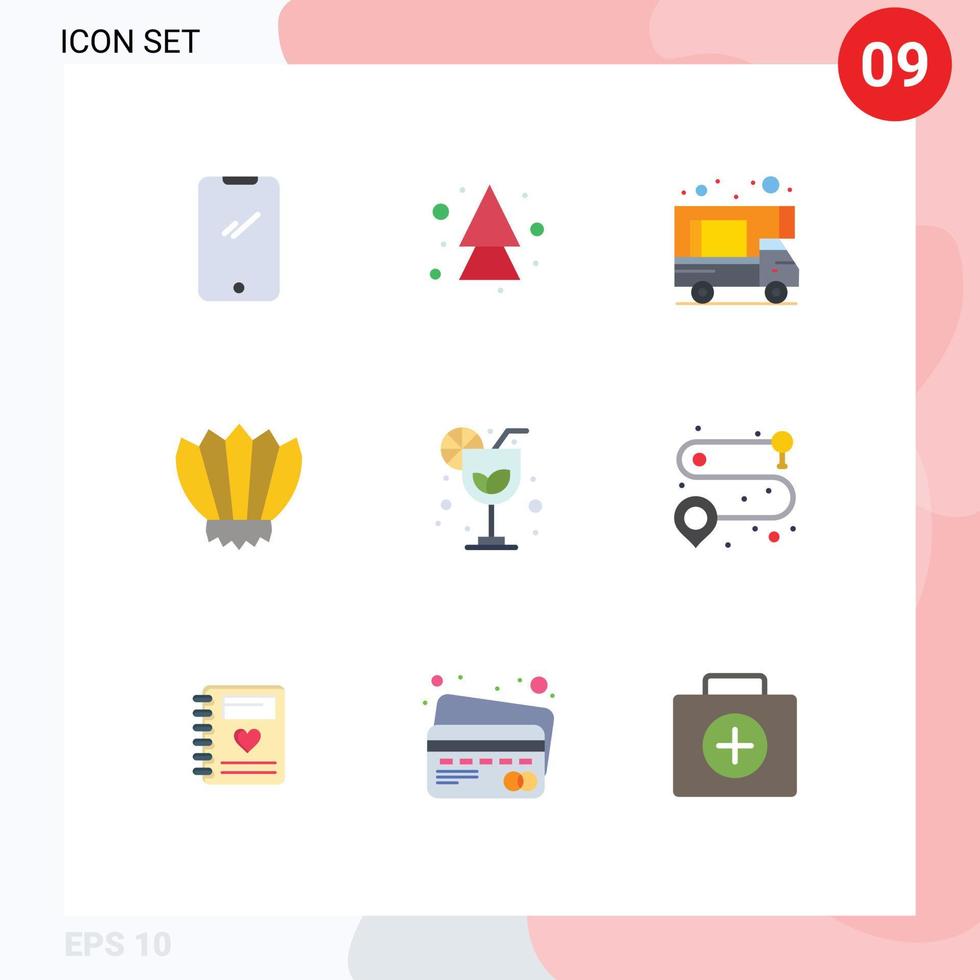 Set of 9 Vector Flat Colors on Grid for drink ocean direction flippers diving Editable Vector Design Elements