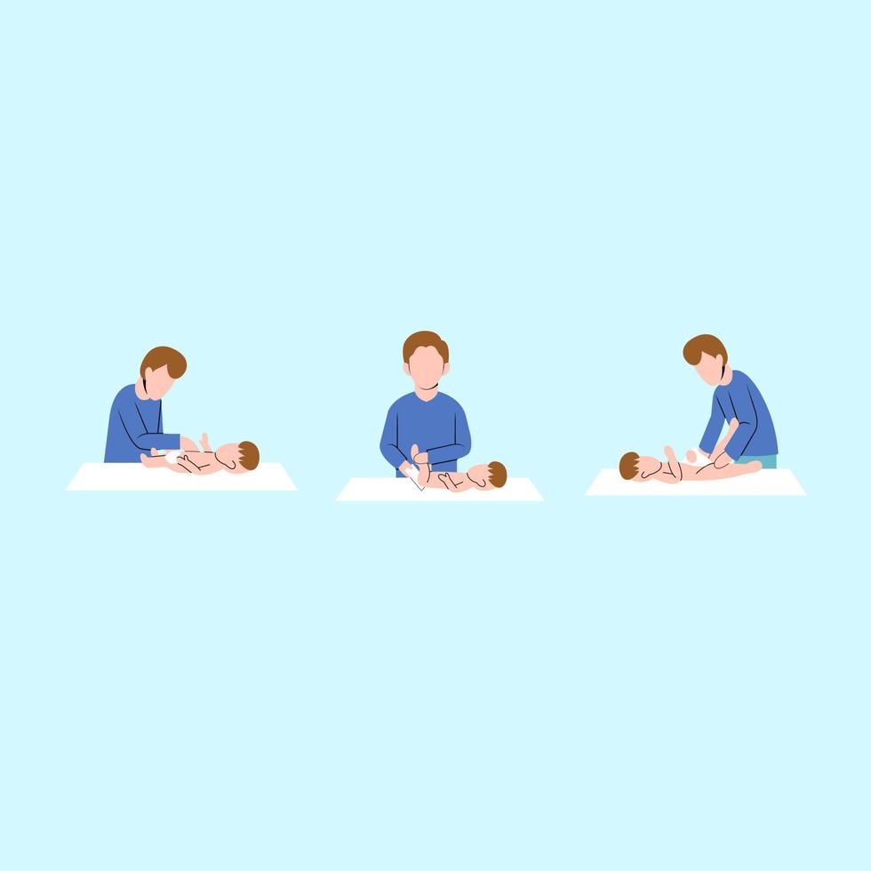 Set Of Father Character Changing Baby Diaper vector