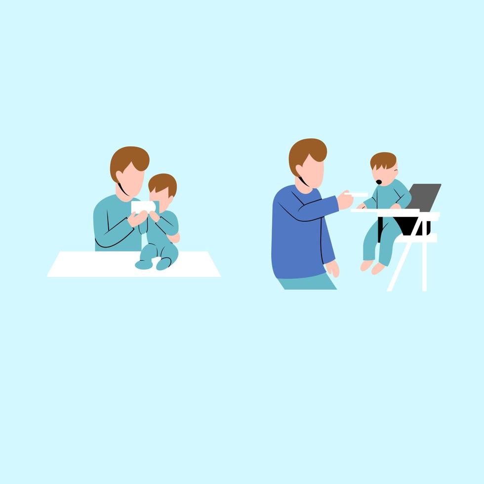 Set Of Father Character Feeding Baby vector