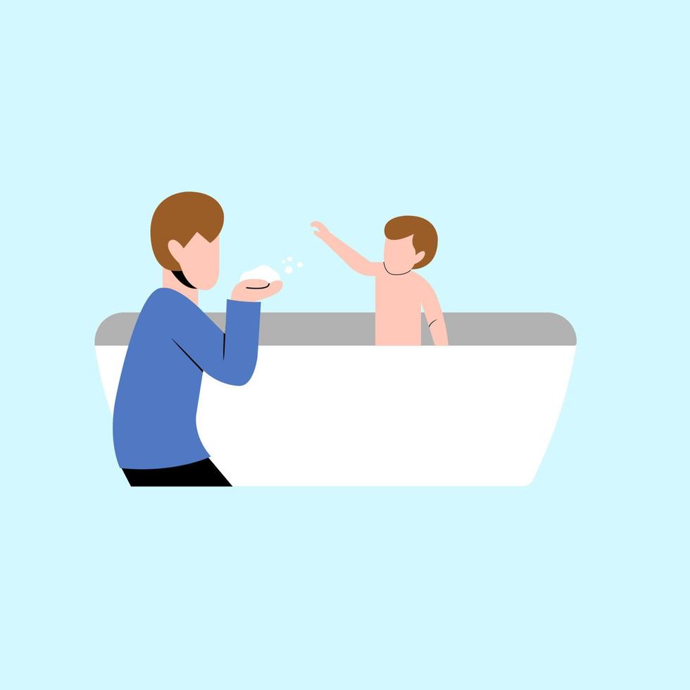 Father With Baby Bathing In Bathtub vector