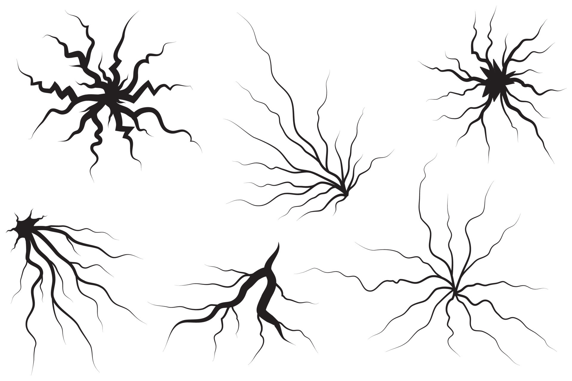 Ground cracks set. Earthquake and ground cracks, hole effect, craquelure and damaged wall