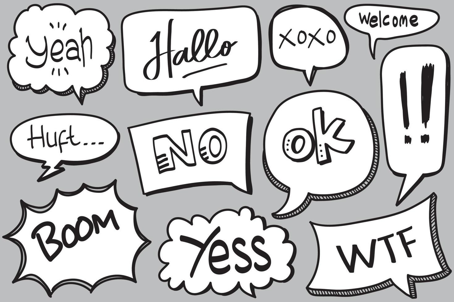 Hand drawn set of speech bubbles isolated . Doodle set element. Vector illustration.