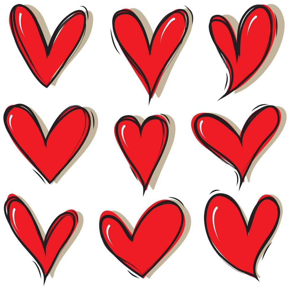 corazones de garabatos, una colección de corazones de amor de colores dibujados a mano. ilustración vectorial vector