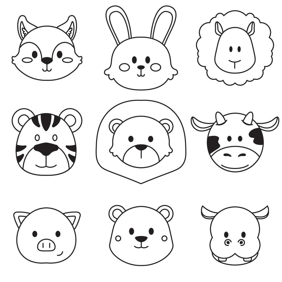 Cute Animal Faces Linework 16775777 Vector Art at Vecteezy