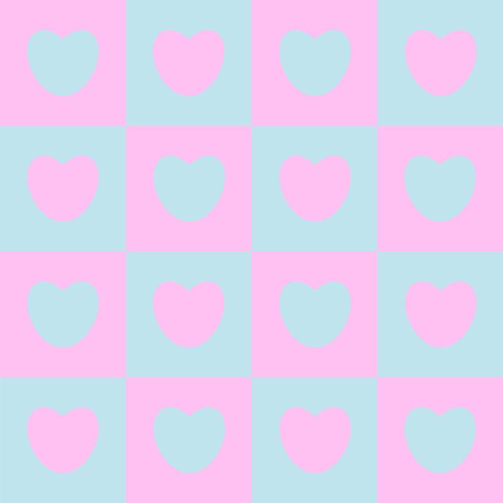 Seamless checkered box pattedern with pink and blue tone color of the heart. Abstract geometric background. vector