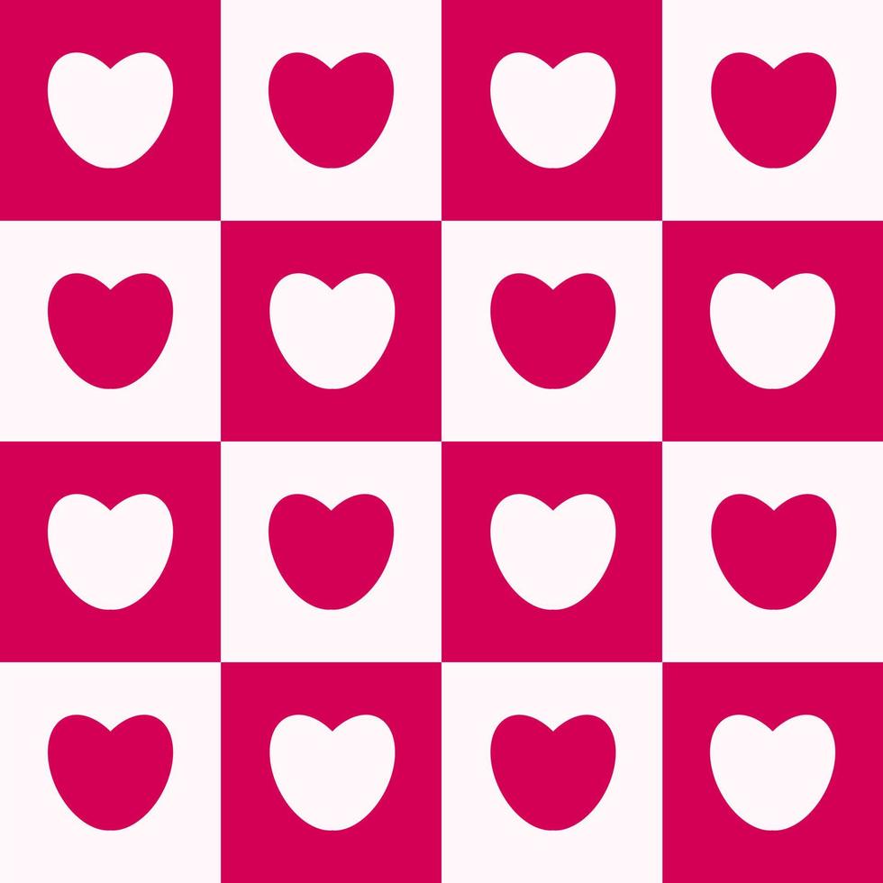 Seamless checkered box pattern with red and white tone color of the heart. Abstract geometric background. vector