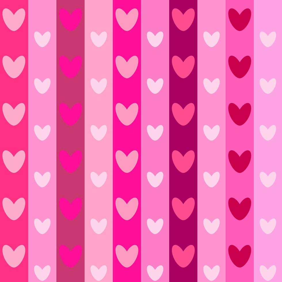 Pink colors tones of hearts in long box stripes. Abstract seamless rectangle box pattern. Valentine, girl, wedding, love, wrapping paper concepts. vector