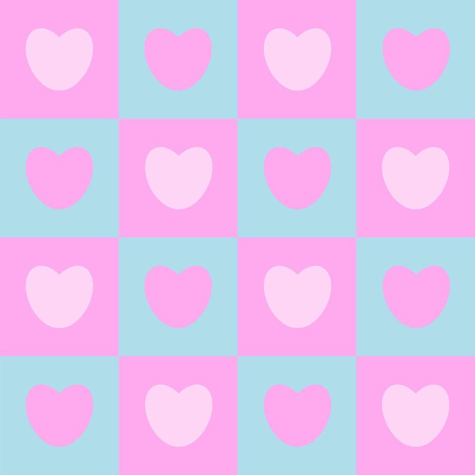 Seamless checkered box pattedern with pink and blue tone color of the heart. Abstract geometric background. vector