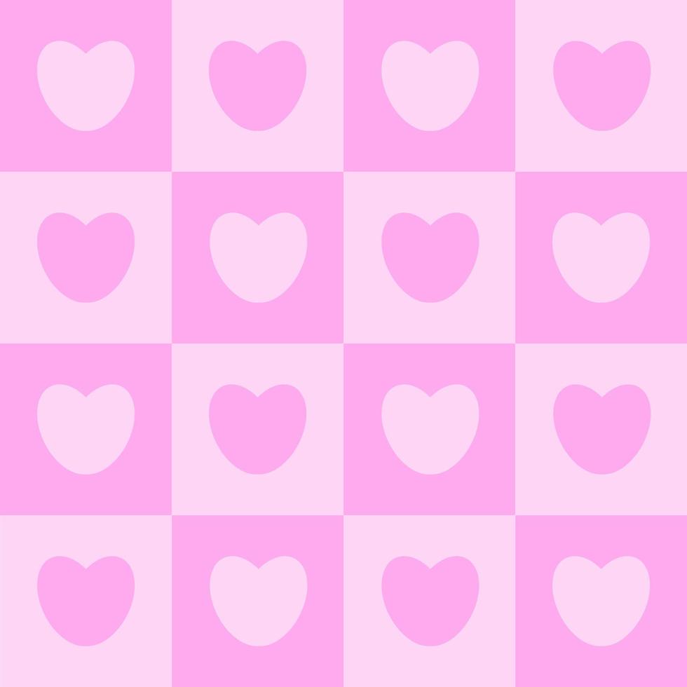 Seamless checkered box pattedern with pink tone color of the heart. Abstract geometric background. vector