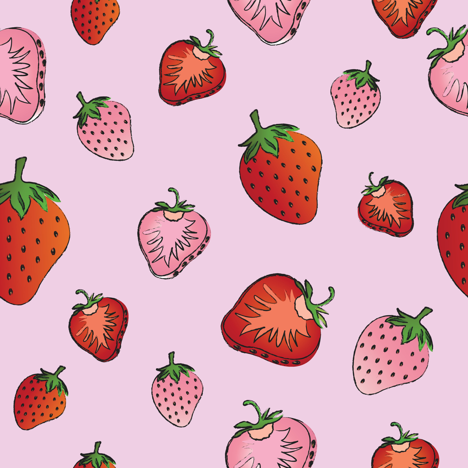 Red and pink strawberry pattern seamless vector on pink pastel color