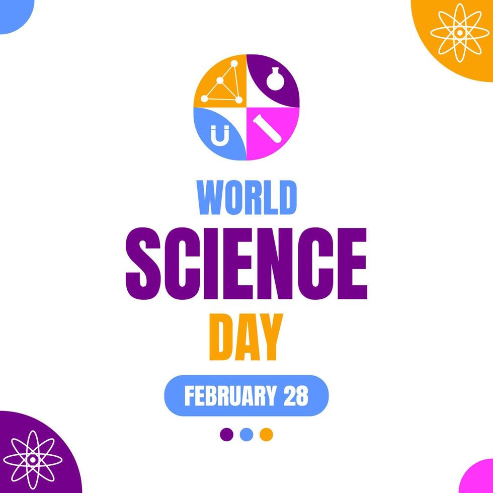 día mundial de la ciencia con material científico estilo plano vectorial de fondo cuadrado. adecuado para póster, portada, web, banner de redes sociales. vector