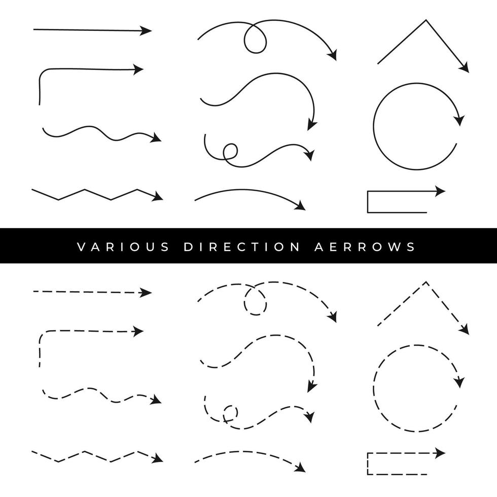 black dotted and line arrows with variations direction vector